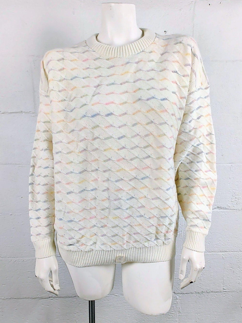 Vintage Arielle Cream Crew Neck Sweater with Subtle Pastel Accents